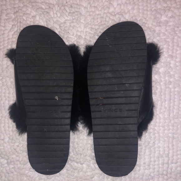 Vince Garrison Leather and Fur Slides Sandals - Picture 4 of 4